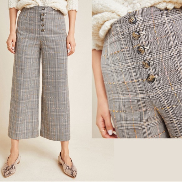 Anthropologie Pants - Anthropologie Roma Plaid Chenille wide Leg Cropped Trousers NWT Size 0 XS